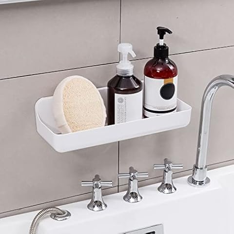 Ettori Shower Caddy,Shower Storage,Bathroom Storage,Wall Mounted No Drilling Self Adhesive Storage for Bathroom,Kitchen,White Cover
