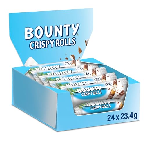 Bounty Crispy Rolls Chocolate Bars Multipack 24x23.4g | Milk Chocolate Coconut & Crispy Biscuit Snack | Perfect Bulk Chocolate for Sharing Movie Nights & Office Treats | Sweet Coconut Chocolate Gift