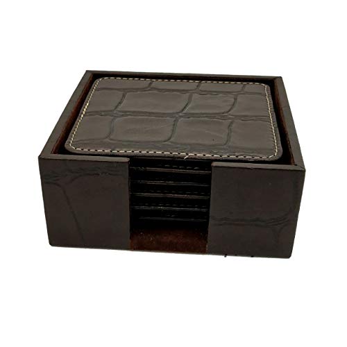 Image of Genuine Leather Square Shaped Coasters Set of 6| Heat-Resistant, Durable & Non-Slip Coasters for Home & Office I Perfect for Any Beverage (Color - Brown)