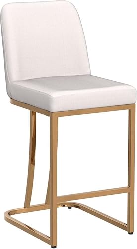 Miniatura 56 de VESCASA Taburetes de bar de 24 pulgadas de alto con respaldo, modernos de mediados de siglo tapizados de piel sintética con marco de metal dorado