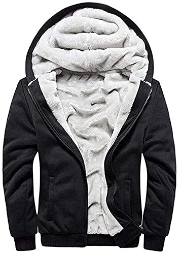 LEZUAN Hombre Hoodie de Invierno Manga Larga Sudadera con Capucha Pullover con Cremallera Completa Sudaderas con Capucha de Forro Polar Cómoda Chaqueta Gruesos Cálido Abrigo(Negro,XL)