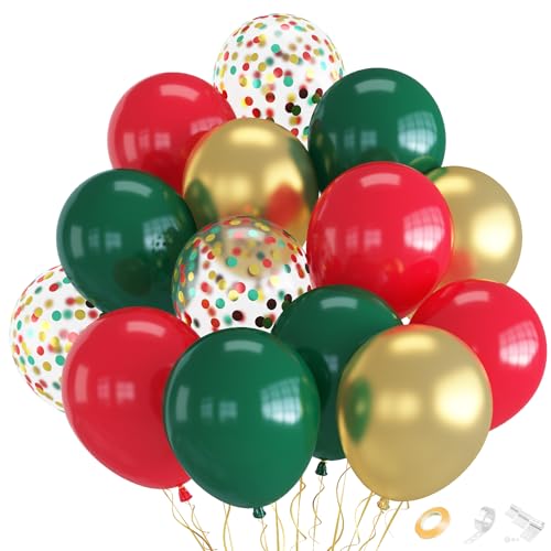 Image of Red and Green Balloons, 70-pack Gold Red Green Balloons for Christmas