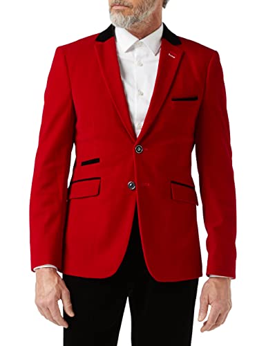 Xposed Soft Velvet Blazer Vintage Estilo Retro Elegante Fiesta Ajustada Ajuste Chaqueta de Noche [AMZCH-BLZ-JES-RED-50]