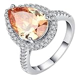 BWDHJLEY Verlobungsring Damen Silber, Engagement Ring Sekt 4-Zackiger Wassertropfenförmiger Zirkonia Größe 52 (16.6) Hochzeitsringe Eheringe