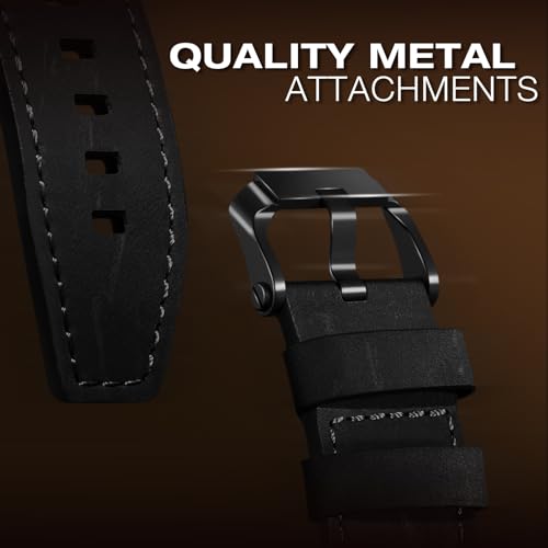 Image of Leather bands Compatible With Apple Watch Ultra Band 49mm 46mm 45mm 44mm 42mm, Superior Genuine Leather Rugged Metal Connector Durable Strap for Men iWatch Ultra3 2 1,Series 11 10 9 8 7 6 5 4 3 SE3 SE