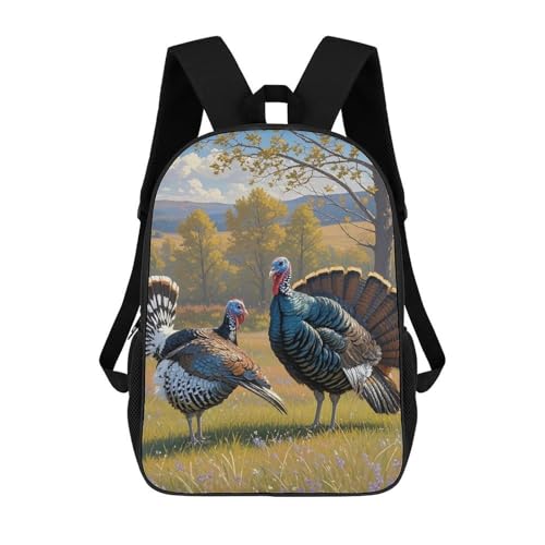 A Pair of Wild Turkeys Backpack for Men Women, Heavy Duty Backpack Large Capacity, Durable Lightweight Travel Daypack