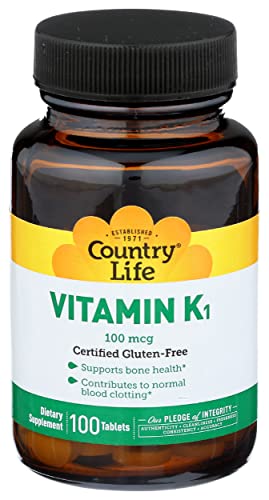 Country Life Vitamin K1, 100mcg, 100 Vegetarian Tablets