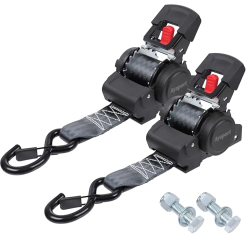 Ayaport Retractable Ratchet Straps 2 inch x 6ft 2PK Bolt-on Tie Down Straps to Trailer - 3300lbs Break Strength Transom Tie Downs for Boat Motorcycles Jet Ski