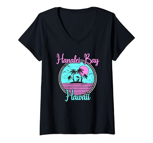 Femme Hanalei Hawaii Hl Cadeau souvenir de voyage de plage T-Shirt avec Col en V