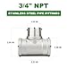 TAISHER 5PCS 304 Stainless Steel Tee Pipe Fittings, 3/4