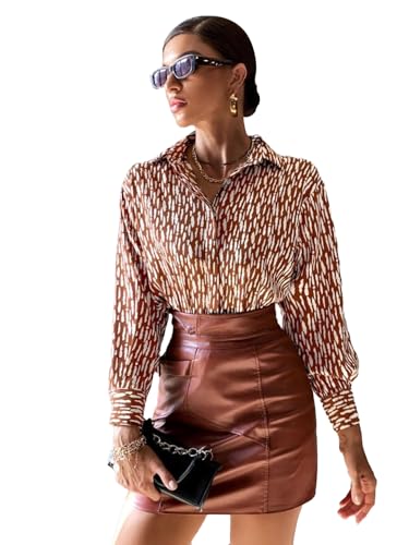 Trendy Queen Women's Brown Abstract Straight Polyester Spread Col...