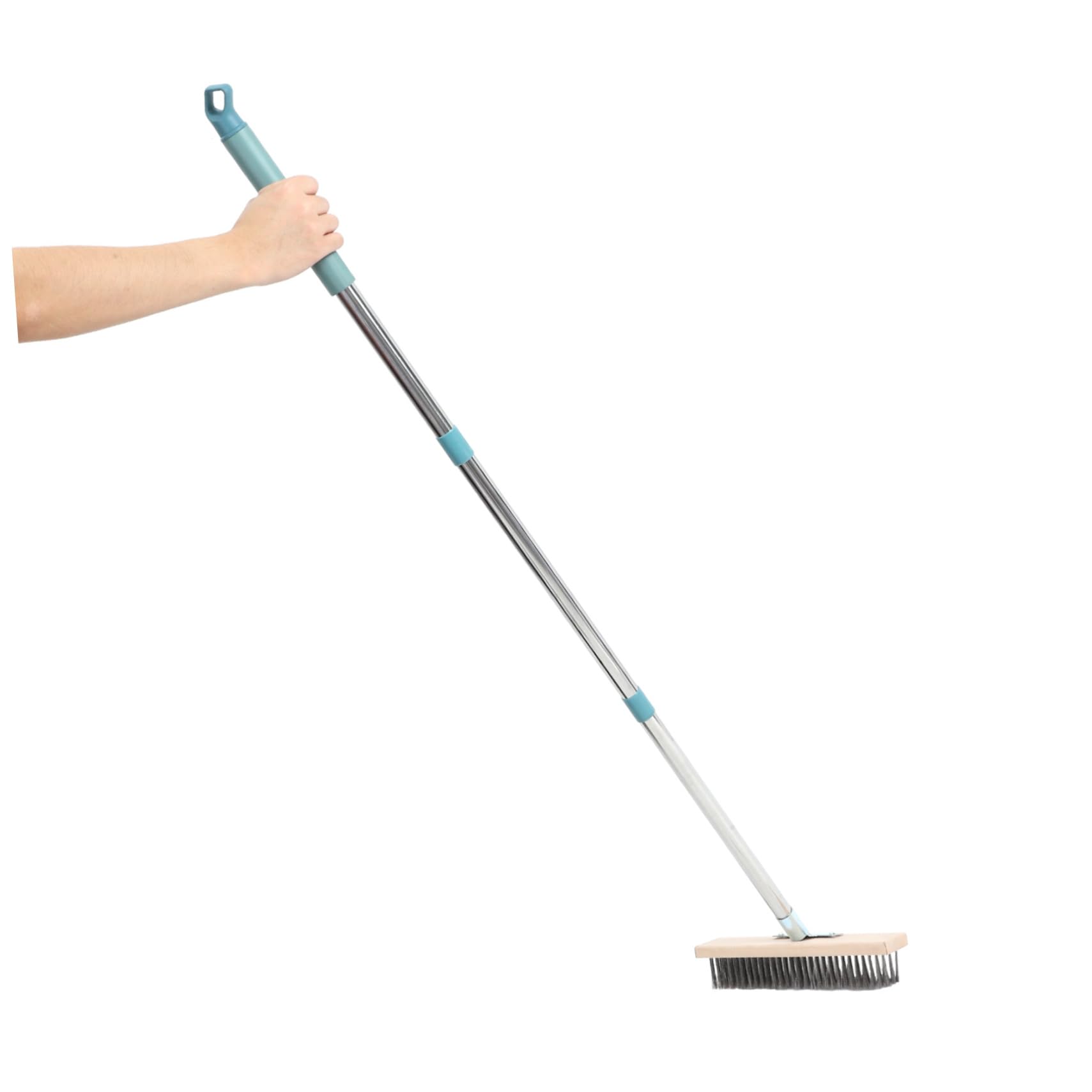 POPETPOP Cepillo de Limpieza para Patio y Hormigón con Cerdas Rígidas, Mango de 138cm y Cabezal de 20cm, Acero Inoxidable, para Suelos Duros
