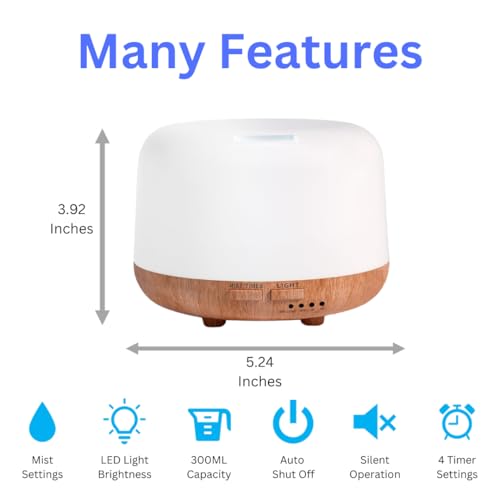 300ML Essential Oil Diffuser Humidifier Aromatherapy Ultrasonic Air Vapouriser Scented Fragrance with Remote, Mist Modes, Automatic Off and 7 LED Lights for Home Office Sleep (Yellow) AZULON - Image 3