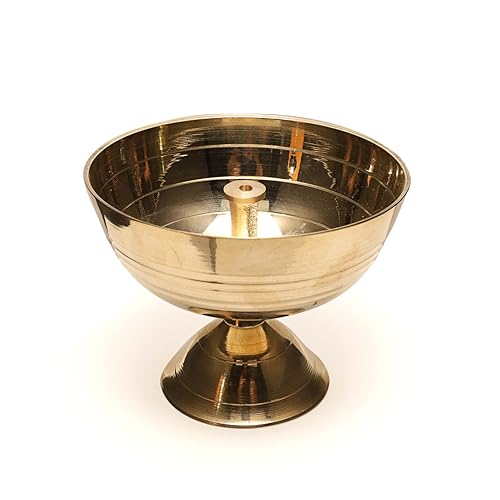 Image of Pure Source India Set of 2 Brass Akhand Jyoti Diya - 3.75 Inch Size - Traditional Oil Lamps for Pooja and Decor