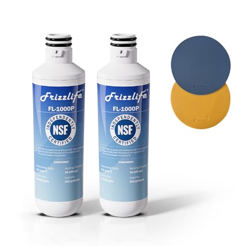 Frizzlife LT1000P Refrigerator Water Filter Replacement for LG LT1000P/PC/PCS, ADQ74793501, ADQ75795105, AGF80300704, NSF Certified Fit the Original Brand, Leak-proof Design, 2 Pack with 2 Coasters