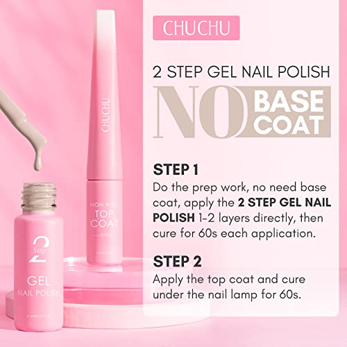 Chuchu Gel Nail Polish: 2 Steps Gel Nail Polish No Need Base Coat Gray Gel Polish Gel Soak Off Led Nail Polish Art Salon Diy Home Professional Gift Nail Lacquer Nail Art 0.21Fl.oz-005 #TOP2