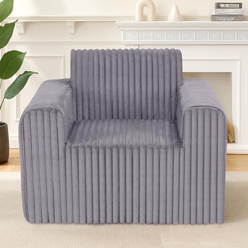 lilanoon Giant Bean Bag Chair for Adults, Non-Slip Floor Sofa with High Backrest & Wider Armrest, Upgrade Whole Sponge Bean Bag Sofa Couch for Bedroom Living Room(Large,Grey,Stripe Plush)