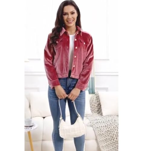 Women's Solid Color Long Sleeve Velvet Jacket Fashion Casual Buckle Short Coat With Pockets Outerwear3