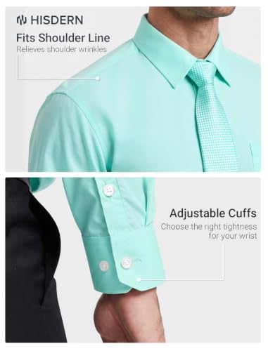 Image of HISDERN Mens Dress Shirt with Tie Pocket Square Set Classic Button Down Shirt Matching Tie Long Sleeve Shirts
