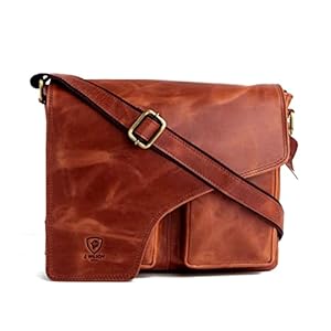 J WILSON London Designer Genuine Real Vintage Hunter Leather Handmade Mens Leather Flapover Everyday Cross Body Shoulder…