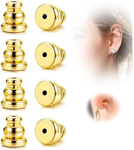 YOIHUR Locking Earring Backs for Studs,18k Gold Bullet Earring Backs Replacements for Studs, Secure Locking Backing for Sensitive Ears(Gold 4 Pairs)