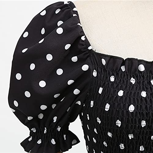 Vestido flare feminino com estampa de bolinhas grande curto retrô casual preto para inverno para mul