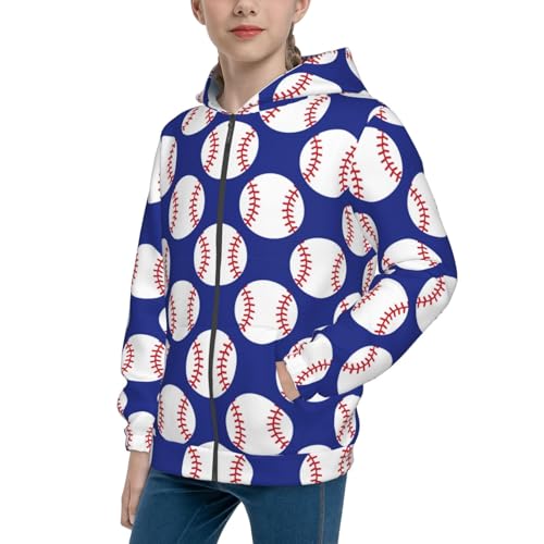 Baseball Pattern Kid Hoodies Boys Zip Up Sweatshirts Girls Pullover with Pocket