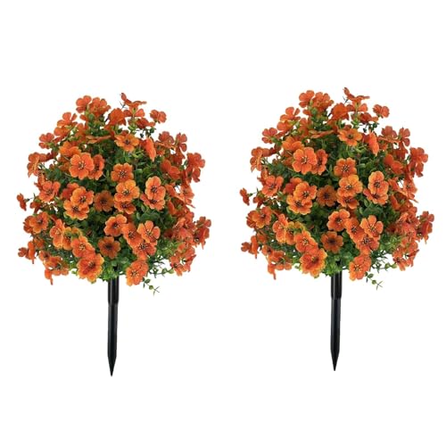 TUFSPRAX Boules de buis artificielles 60 cm – Lot de 2 – Résistantes aux UV – Fleurs décoratives Violettes – avec piquets de Fixation – pour...