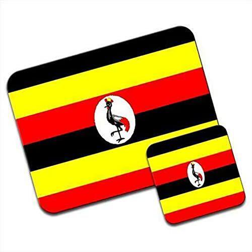 FaceYee Tapis de souris et dessous de verre avec drapeau de l'Ouganda - Accessoires de bureau - 24,1 x 20,3 cm - Couleur motivante et inspirante : drapeau de l'Ouganda