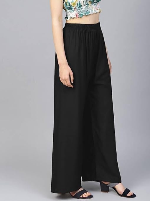 Image of Women's Solid Viscose Rayon Palazzo Pants | Wide Leg Loose Fit Trousers | Office, Casual Ethnic Bottom Wear | Combo Pack of 2