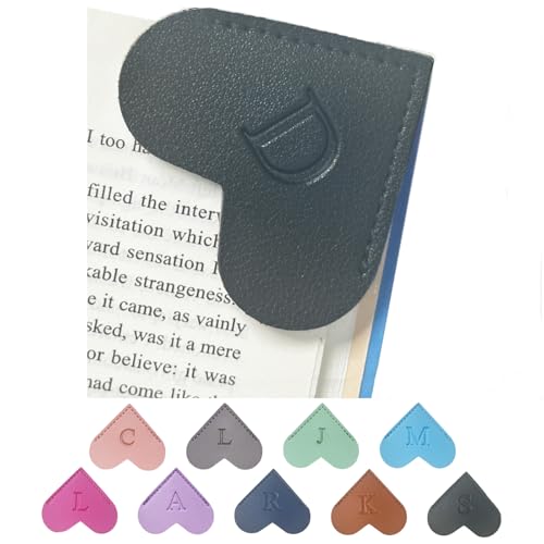 MOTEERLLU Personalized Leather Heart Bookmark with Initials