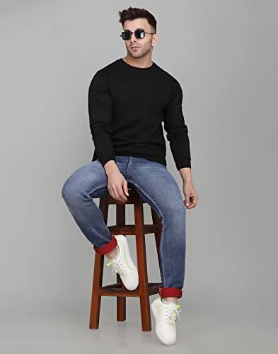Image of SLOWLORIS Men's Fleece Black Round Neck Sweatshirt
