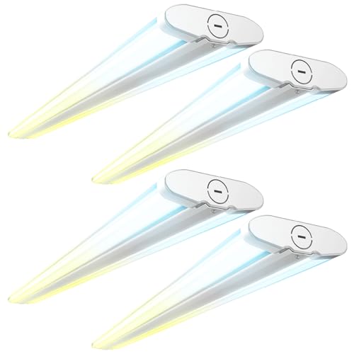 Sunco 4ft LED Shop Light, Hardwired Garage Lights for Workshop, Wraparound, 8200 Lumens, Surface Mount, Selectable Features, 50W/60W/70W, 3000K/4000K/5000K ETL 4 Pack
