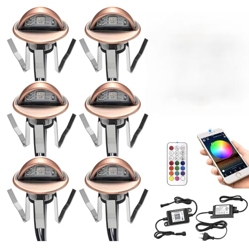 RGB LED Bodeneinbauleuchten Aussen WIFI DC12V Ø35mm IP65 Wasserdicht Einbauspots LED Terrasse Einbaustrahler Bodeneinbaustrahler Kit Arbeitet mit Alexa,Google Home - 6 pack