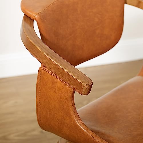 Art Leon Desk Chair No Wheels, Mid Century Modern Swivel Accent Chair, Faux Leather Home Office Desk Chair For Small Spaces Living Room Bedroom, Brown #TOP6