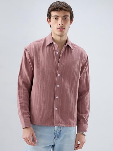 VASTRADO Dusty Peach Striped Boxy Crop Shirt - Image 7