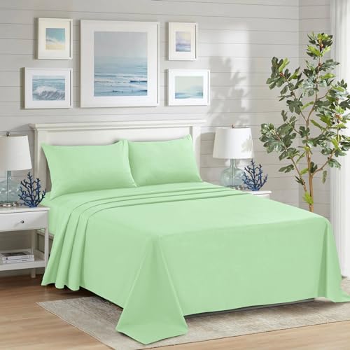 HADI LONDON Polycotton Flat Sheets for Single Double King Size Bed Softest Anti Wrinkle Non-Iron Plain Dyed Top Sheet with 200 Thread Count Ideal for Winter & Summer Bedding (Mint-Green, Double)