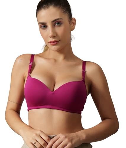 Image of BODYSIZE Women's Demi Cup Padded Bra | Soft Cotton-Lycra Stretch | Wire-Free Comfort, Lightly Padded Support, Seamless with Adjustable Straps (ELA)