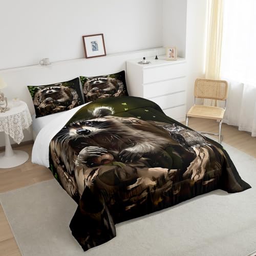 Image of Feelyou Cute Raccoon Comforter Set King Size 3 Pieces for Girls Boys
