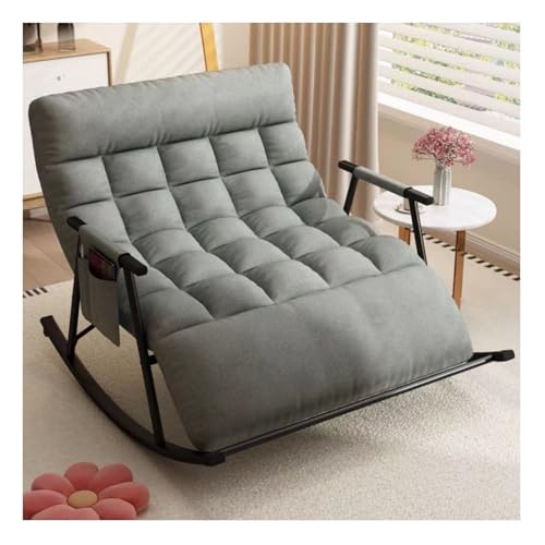 TJKK Silla mecedora plegable para exteriores, silla mecedora moderna de gran tamaño, cómoda mecedora tapizada para interiores, reclinable doble ancho (gris)