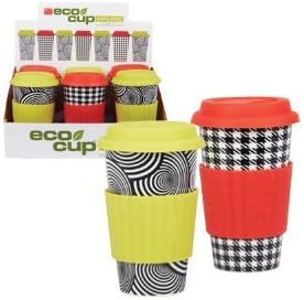 Eco Cup Black & White Edition - Porcelain Cup w/ Silicone Lid - Assorted Case of 6