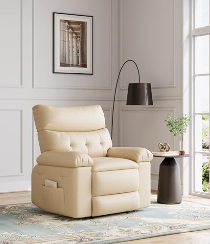 Image of GarveeHome Oversized Wide Recliner Chair - Faux PU Leather Large Manual Recliner for Adults, Lazy Chair with 1.5X Sponge Comfort Arm and Back for Living Room, Bedroom - Cream