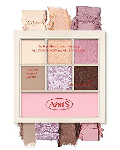 AMTS Eyeshadow Misty Lavender Palette, Purple Neutral Matte Shimmer Glitter, Highly Pigmented, Long Lasting, Cheek blush, K Beauty, Korean makeup