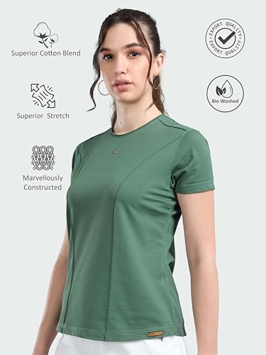 Image of STELLERS Womens Spiumo Cotton Solid Crew Neck T-Shirt Regular Fit | Odour Resistant | Quick Dry | Stretchable | Lightweight