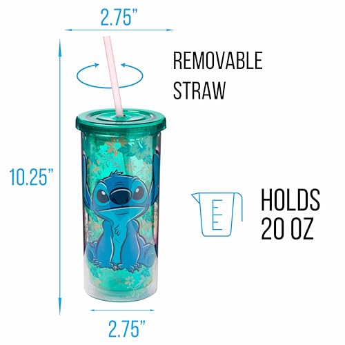 Image of Silver Buffalo Disney Lilo and Stitch Tropical Pattern Plastic Tall Cold Cup with Lid and Straw, 20 Ounces (Pack of 12)