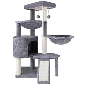 Xin Three Layer Cat Tree with Cat Condo and Two Hammocks,Grey