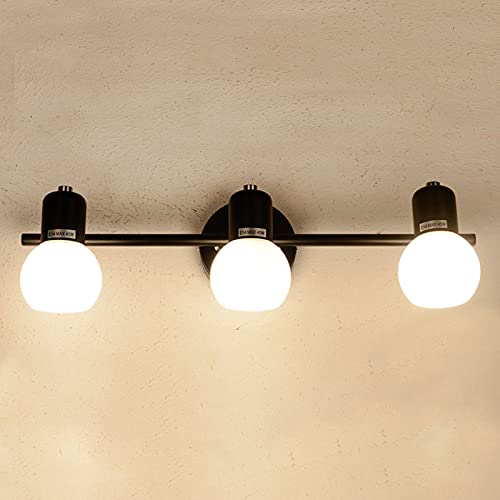 Lampe murale salle de bain E14 métal noir abat-jour verre 180°