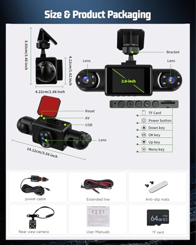 Cámara para coche de 360 grados con grabación en bucle y sensor de movimiento 7