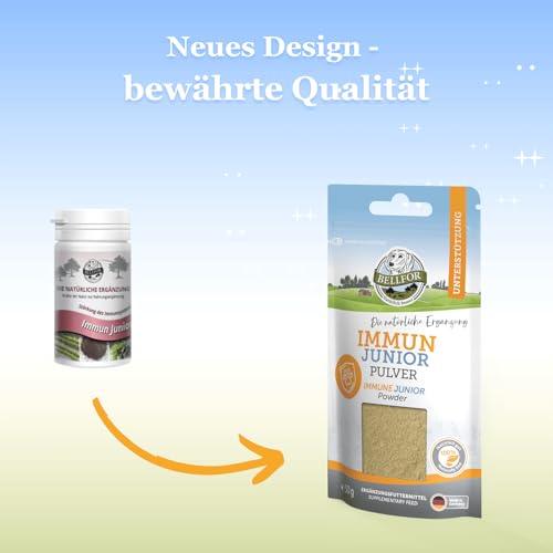 Bellfor Welpenfutter Set für Kleine Rassen Freiland-Schmaus Junior 2,5 kg Freiland-Happen 200g und Immun Pulver Junior 50g versorgt Welpen mit wichtigen Aminosäuren sowie zahlreichen Mikronährstoffen