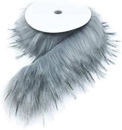 Furryvalley Faux Fur Trim Raccon Fox Fur Ribbon Craft Furry Stripe for Slippers Slides Fringe 2 Yards (Light Gray)